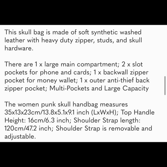 🆕️ Skull Handbag Large Capacity Gothic Style - Picture 2 of 8